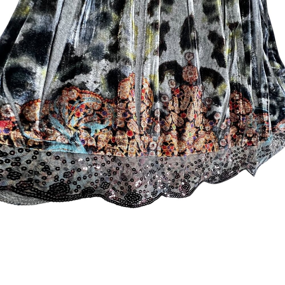 NWT Velvet Tunic Top Boho V-Neck Elastic Waist Scalloped Sequin Sparkles Med - Picture 4 of 16